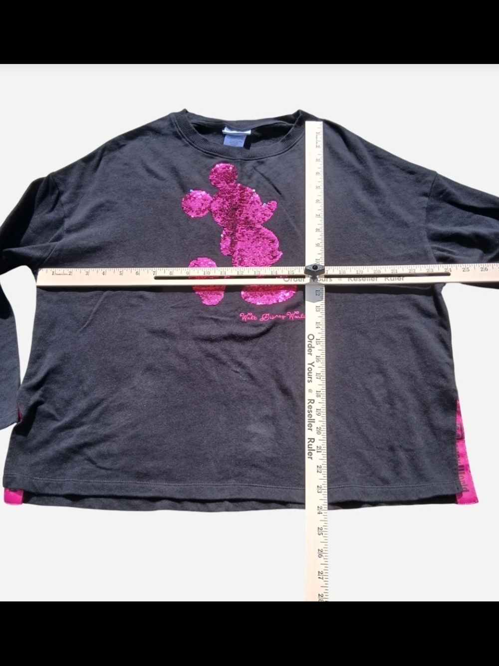 Disney Parks Mickey Mouse Disney World Sequin Pink Black Sweatshirt Sz Medium - Picture 6 of 8